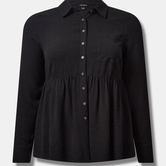 Torrid Peplum Crinkle Flannel Gauze Button Up Top 3X - Picture 3 of 16